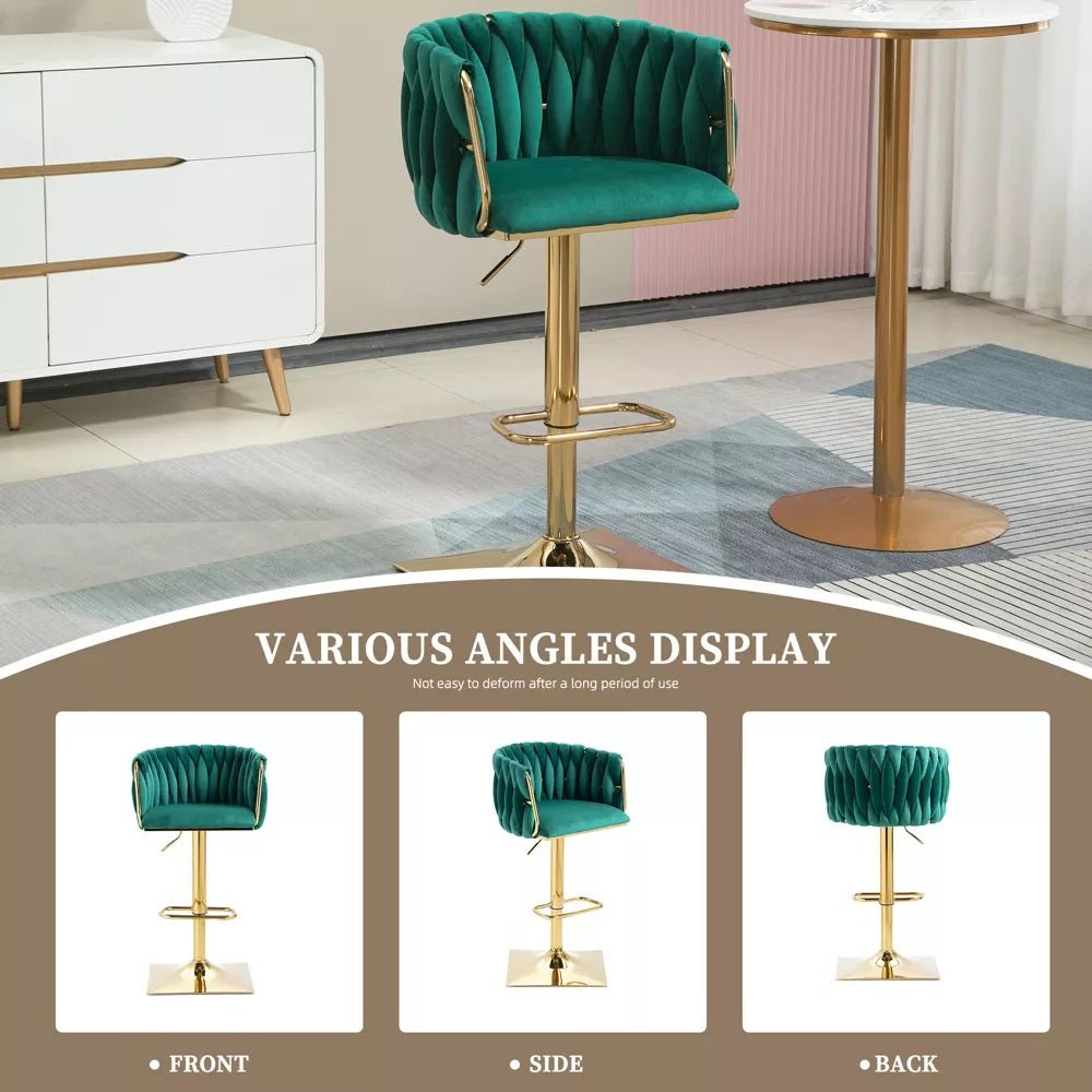 SERENITà Modern Velvet Breakfast Bar Stools Swivel Barstools Adjustable Counter Stools with Backrest Set of 2 Emarald Green