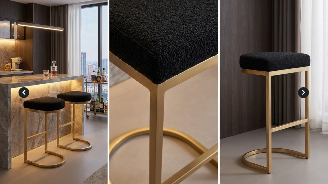 Interior Ave - Royale Black Boucle Kitchen Bar Stool